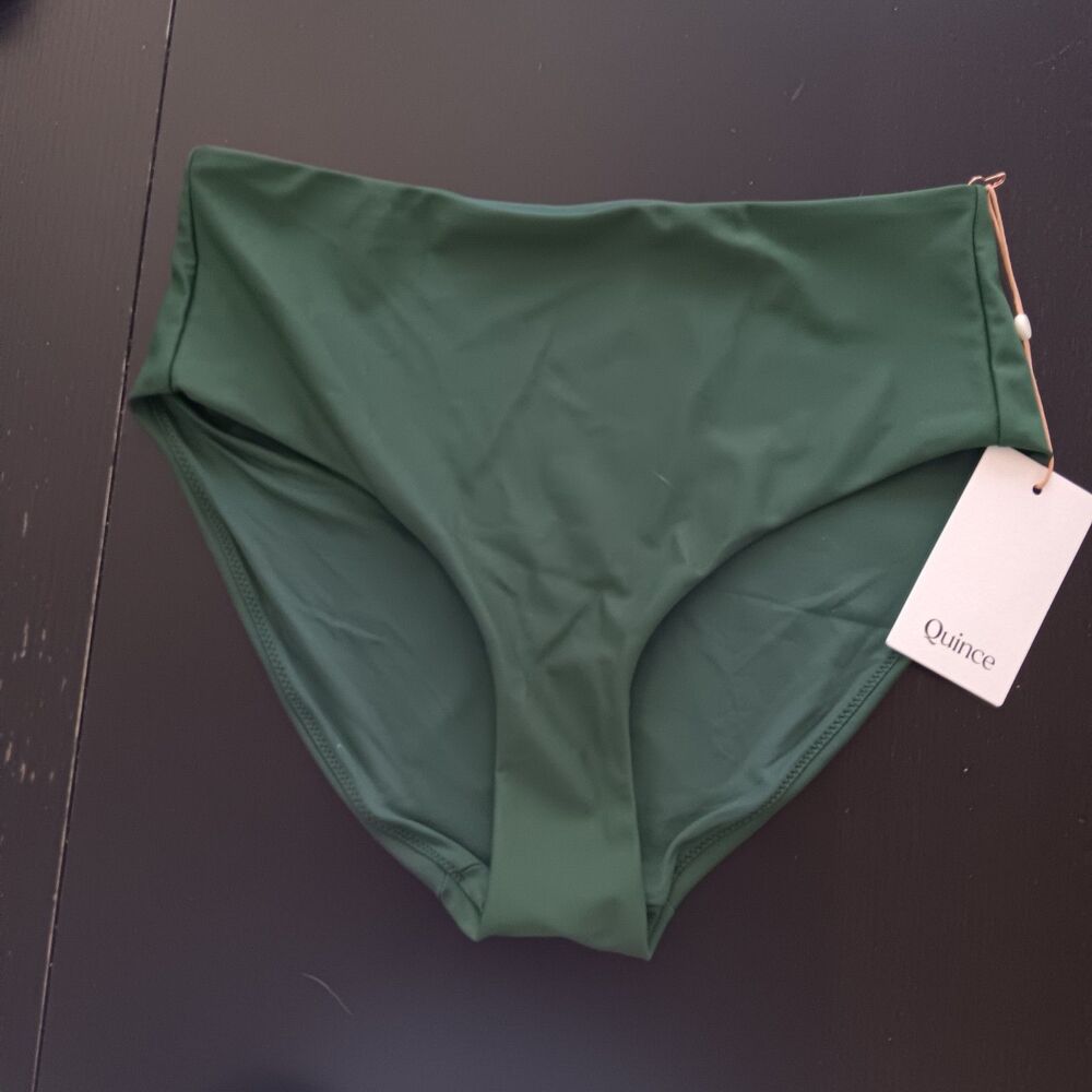 Quince Italian High-Rise Bikini Bottom in Palm (green) Size L UPF 50 beach